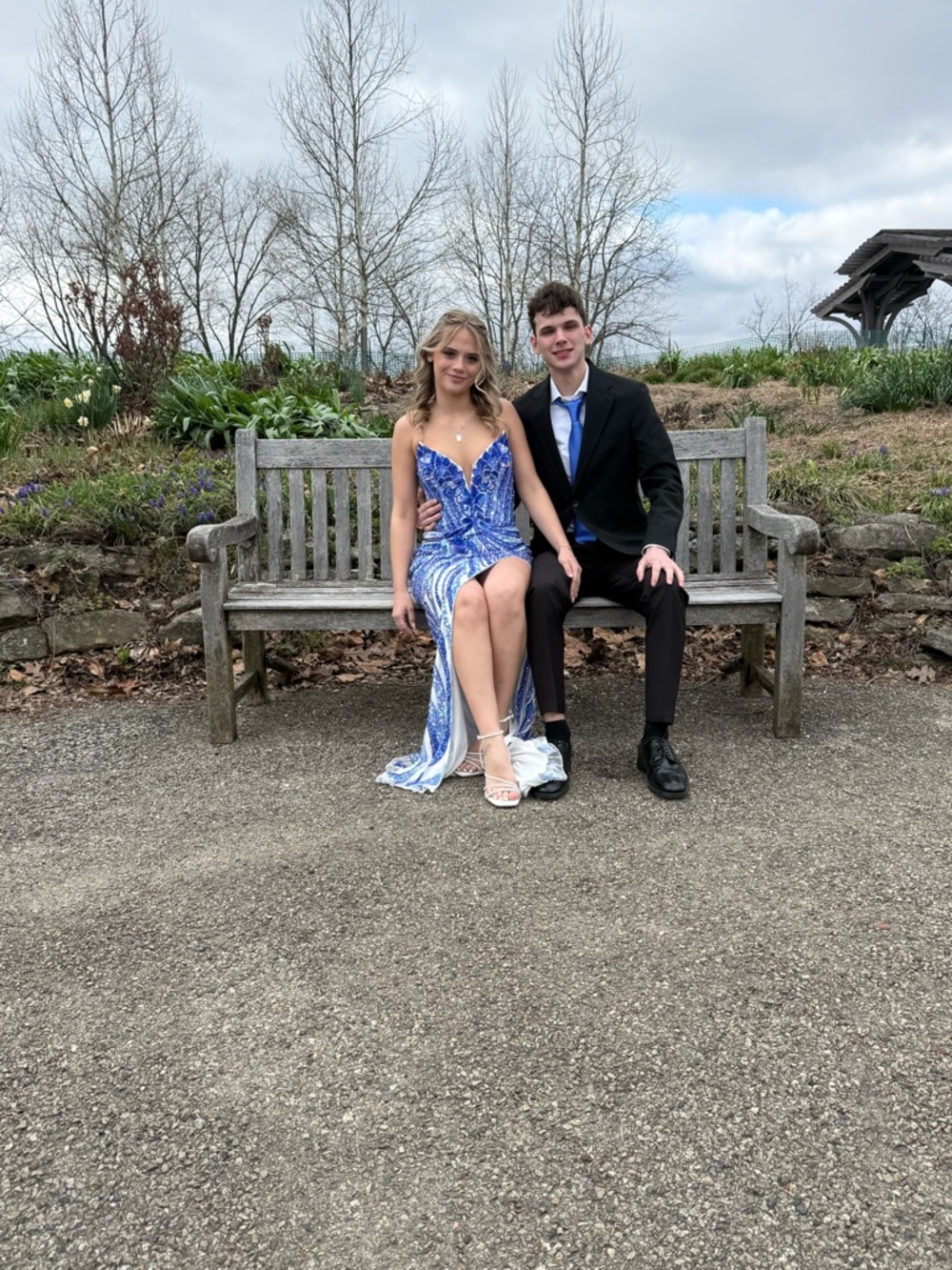 Royal Blue Sequined Prom Gown with Front Slit - Picture 5 of 5